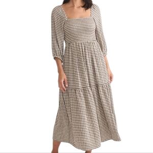Marine Layer Black and Cream Checkered Midi Dress